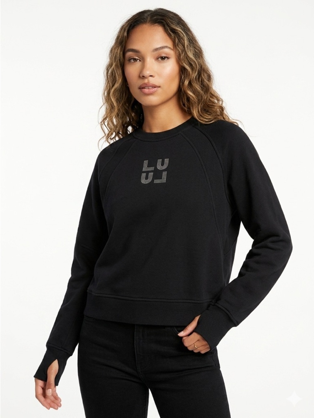 Lululemon Scuba Oversized Pullover Jewelled Rhinestone Fleece Black S.